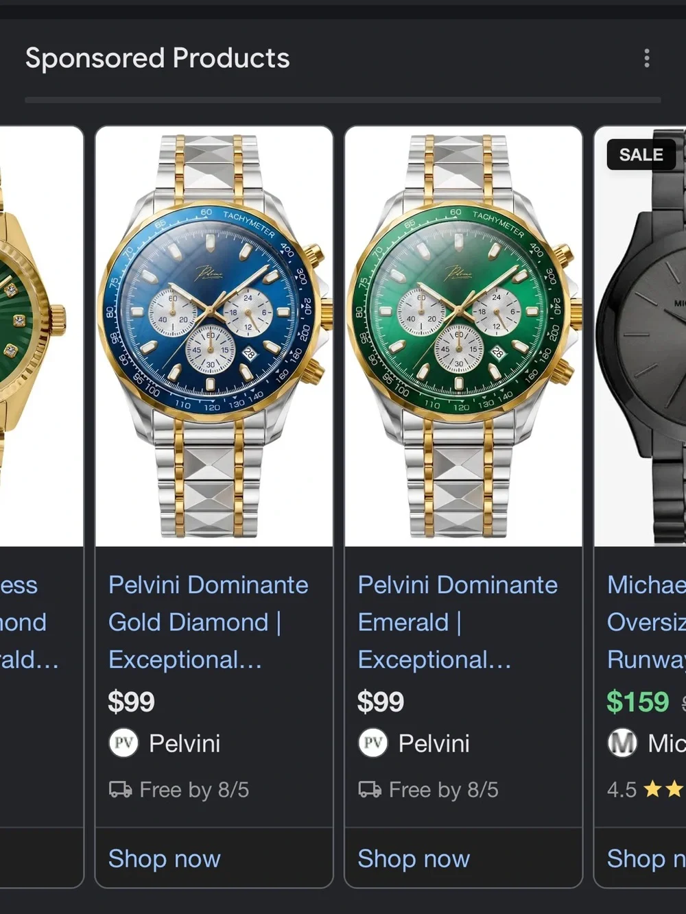 Blue Dial Gold-Tone Bracelet Chronograph Watch